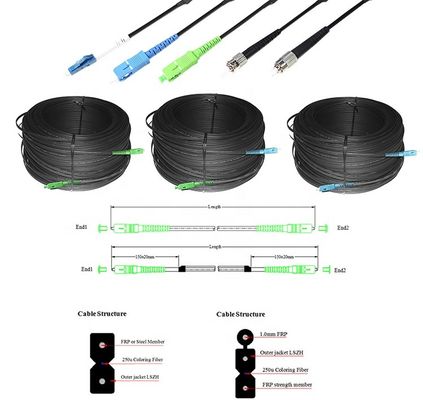 जम्पर आउटडोर FTTH ड्रॉप केबल, G657A फाइबर ऑप्टिकल पैच कॉर्ड