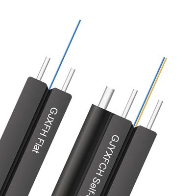 1 2 4 कोर फाइबर ऑप्टिक इंडोर/आउटडोर फ्लैट FTTH ड्रॉप केबल